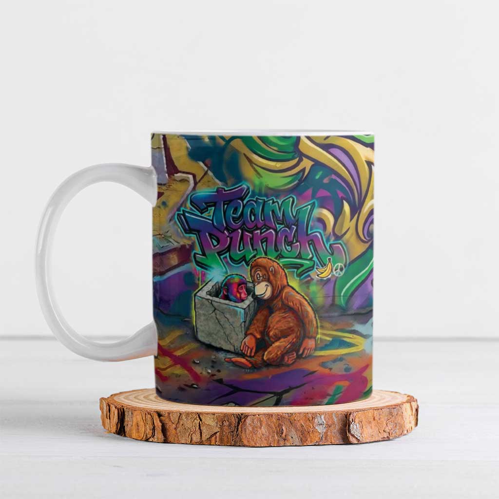 Team Punch The Monkey Ceramic Mug Baby Monkey Stay Strong Graffiti Style