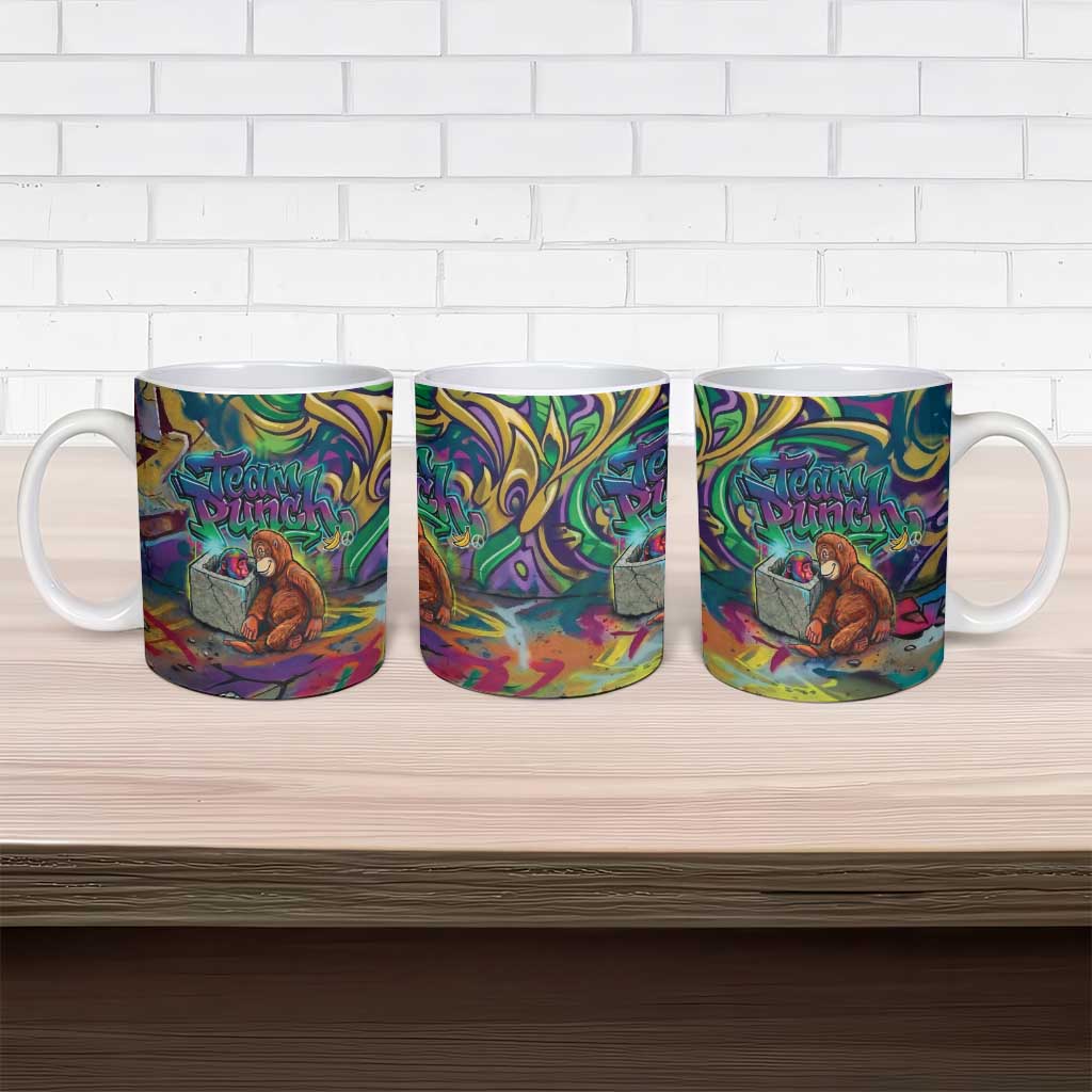 Team Punch The Monkey Ceramic Mug Baby Monkey Stay Strong Graffiti Style