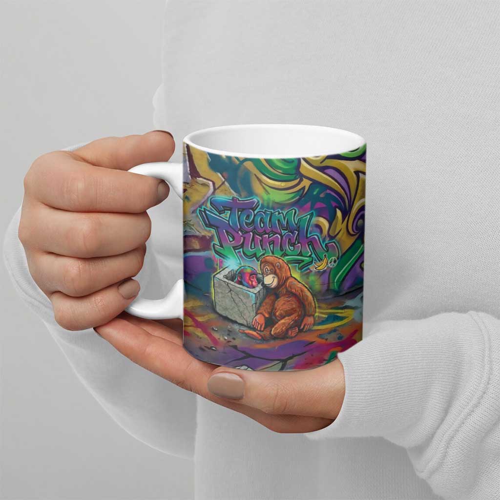 Team Punch The Monkey Ceramic Mug Baby Monkey Stay Strong Graffiti Style