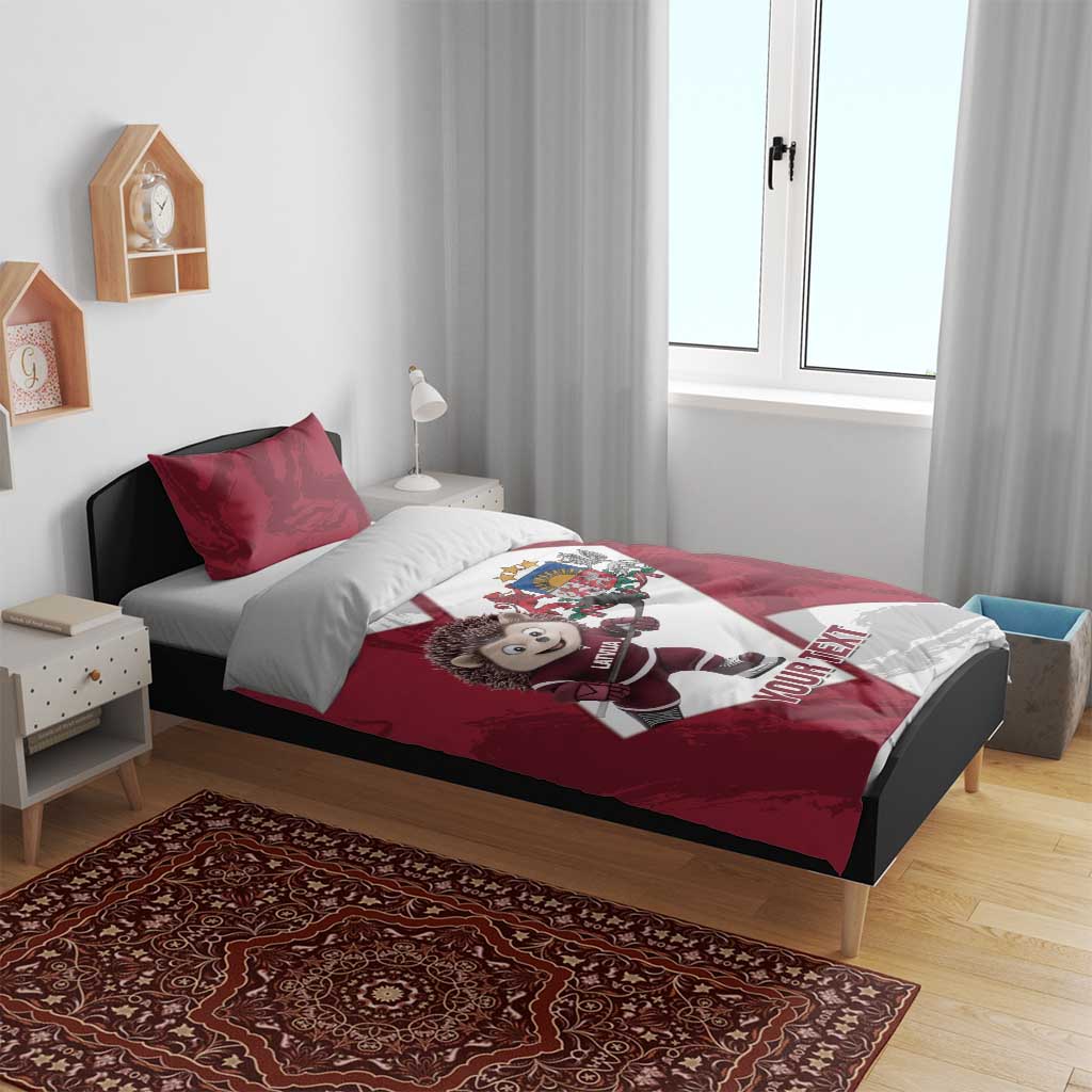 Latvia Hockey Custom Bedding Set Hedgehog Par Latviju!