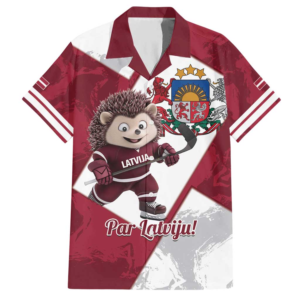 Latvia Hockey Custom Hawaiian Shirt Hedgehog Par Latviju!