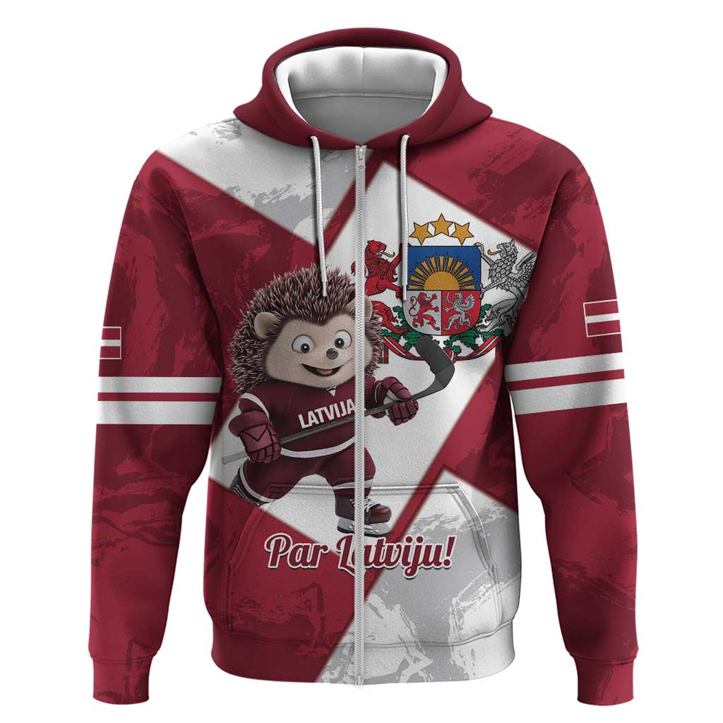 Latvia Hockey Custom Zip Hoodie Hedgehog Par Latviju!