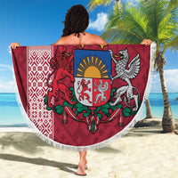 Personalised Latvia Beach Blanket Latvijas Republika Folk Pattern