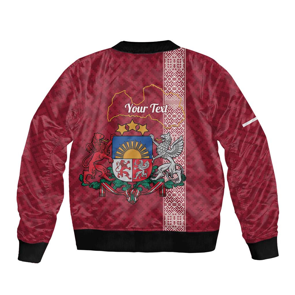 Personalised Latvia Bomber Jacket Latvijas Republika Folk Pattern
