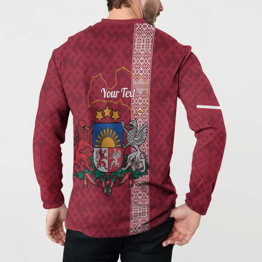 Personalised Latvia Button Sweatshirt Latvijas Republika Folk Pattern