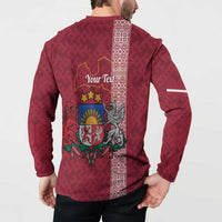 Personalised Latvia Button Sweatshirt Latvijas Republika Folk Pattern