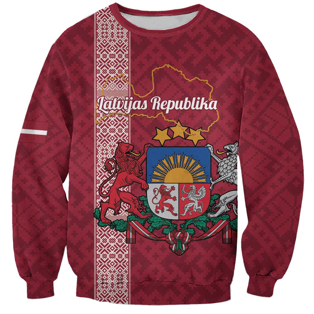 Personalised Latvia Sweatshirt Latvijas Republika Folk Pattern