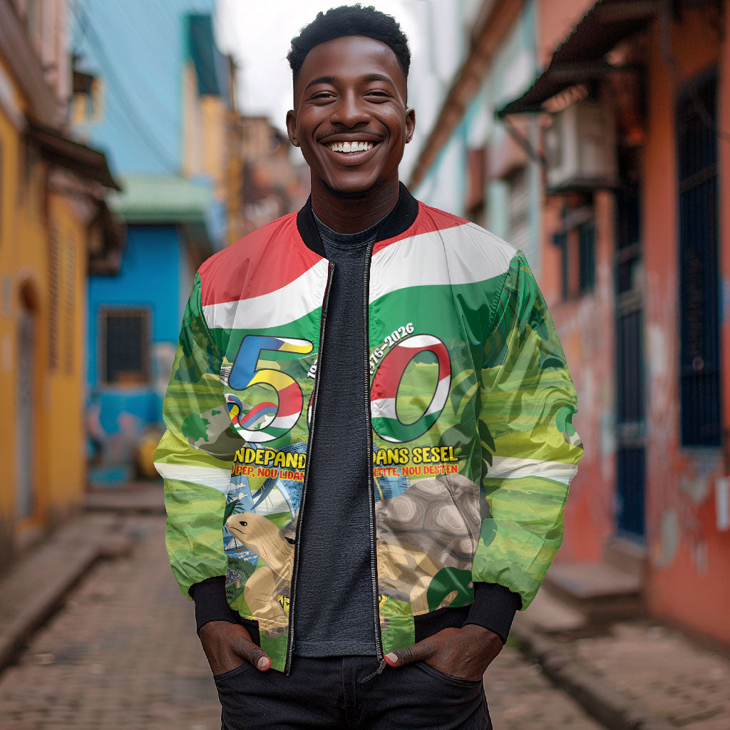 Seychelles National Day Personalized Bomber Jacket 50 Years Anniversary Lendepandans Sesel