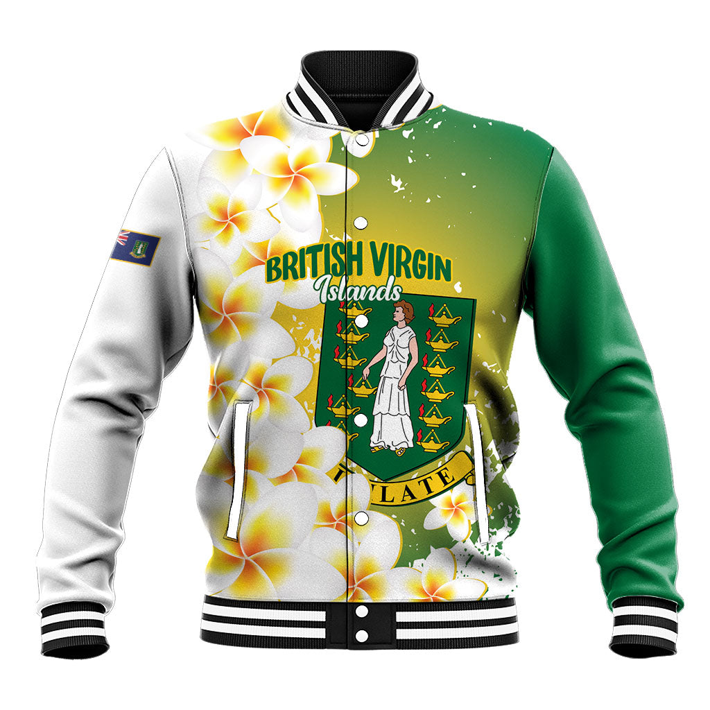 British Virgin Islands Day Personalised Baseball Jacket Vigilate Plumeria Alba Coat Of Arms