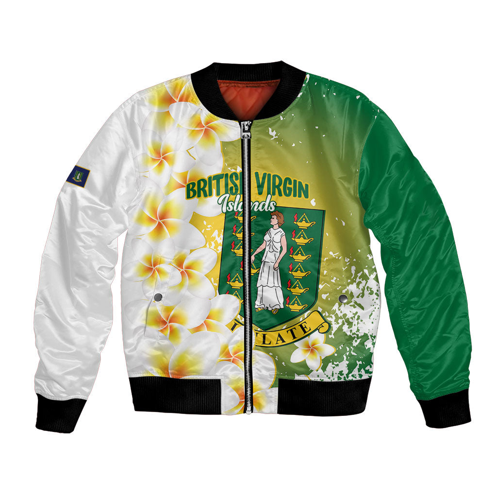 British Virgin Islands Day Personalised Bomber Jacket Vigilate Plumeria Alba Coat Of Arms