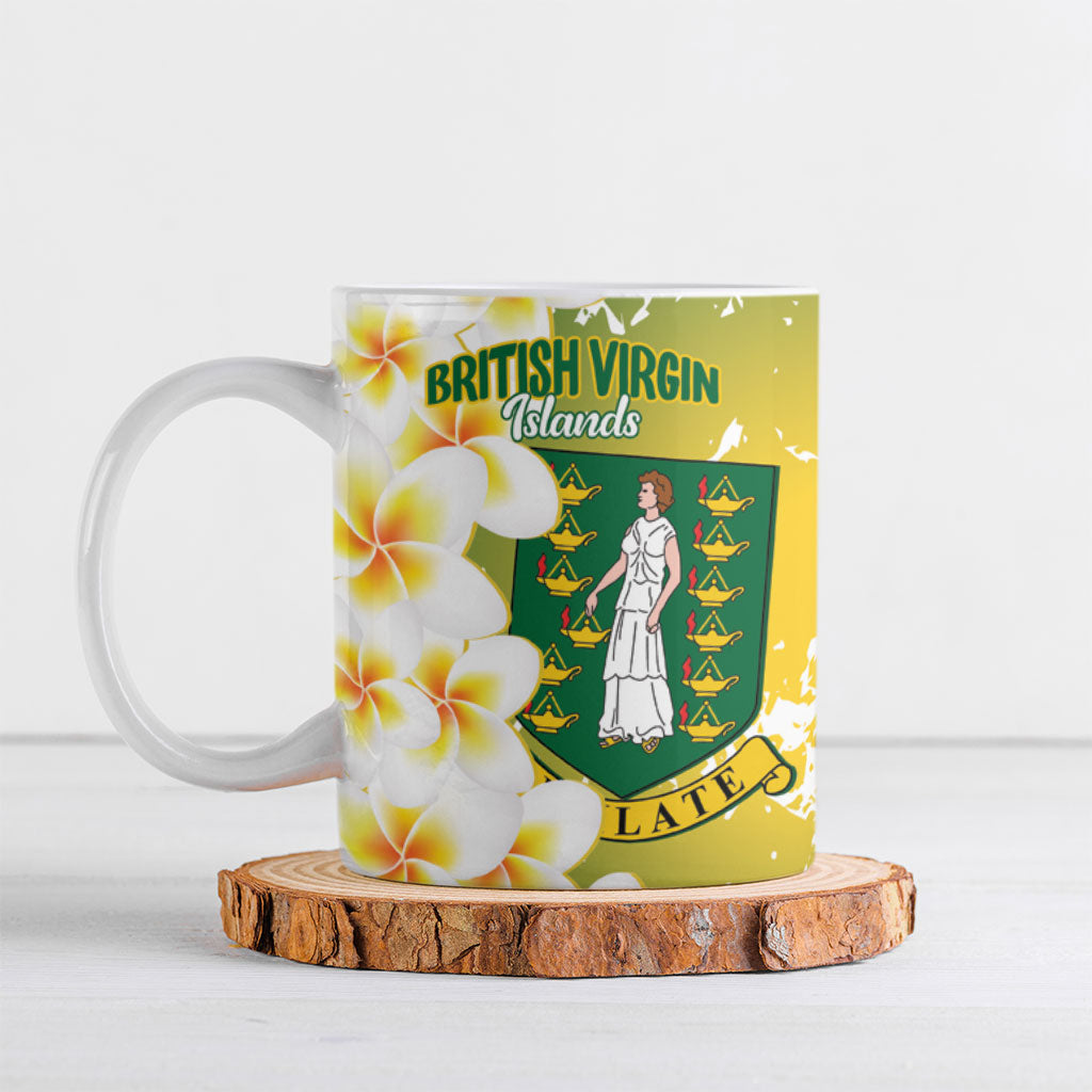 British Virgin Islands Day Personalised Ceramic Mug Vigilate Plumeria Alba Coat Of Arms