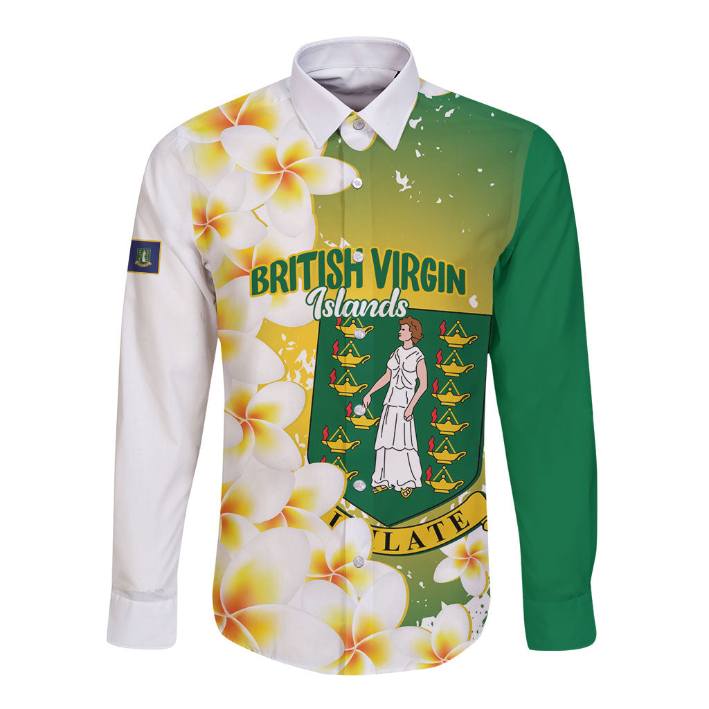 British Virgin Islands Day Personalised Long Sleeve Button Shirt Vigilate Plumeria Alba Coat Of Arms