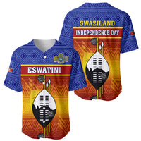 Blue baseball jersey, front/back set with ESWATINI and SWAZILAND text, shield medallion