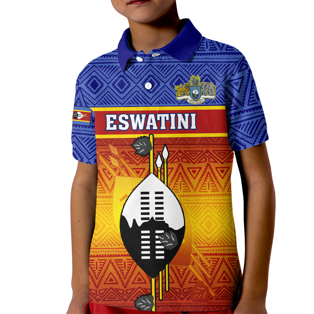 Eswatini Independence Day Kid Polo Shirt Swaziland Nguni Shield Gradient African Pattern - Wonder Print Shop