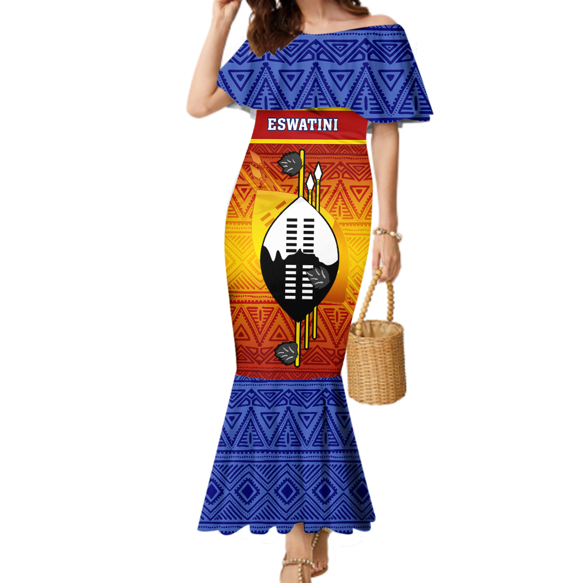 Eswatini Independence Day Mermaid Dress Swaziland Nguni Shield Gradient African Pattern - Wonder Print Shop