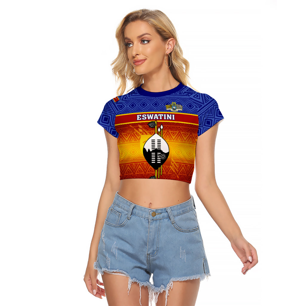 Eswatini Independence Day Raglan Cropped T Shirt Swaziland Nguni Shield Gradient African Pattern - Wonder Print Shop