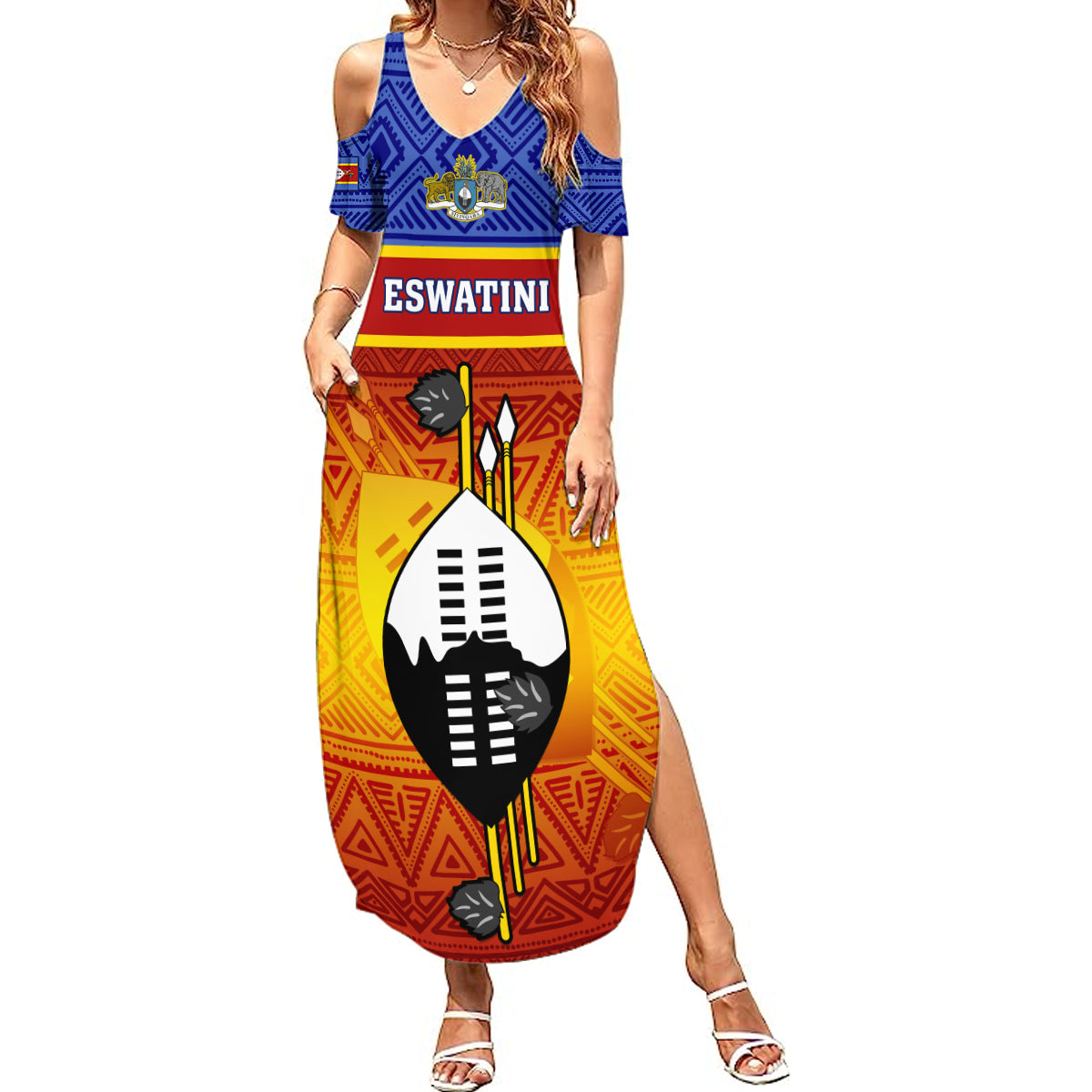 Eswatini Independence Day Summer Maxi Dress Swaziland Nguni Shield Gradient African Pattern - Wonder Print Shop