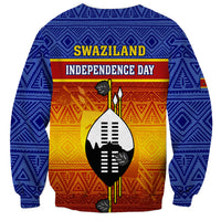 Unisex blue sweatshirt with tribal pattern and Swaziland Independence Day shield graphic