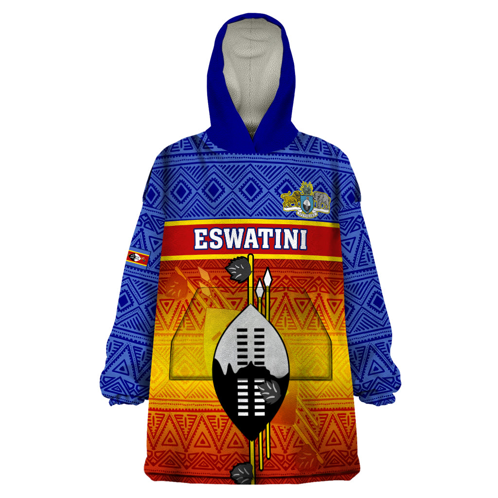 Eswatini Independence Day Wearable Blanket Hoodie Swaziland Nguni Shield Gradient African Pattern - Wonder Print Shop