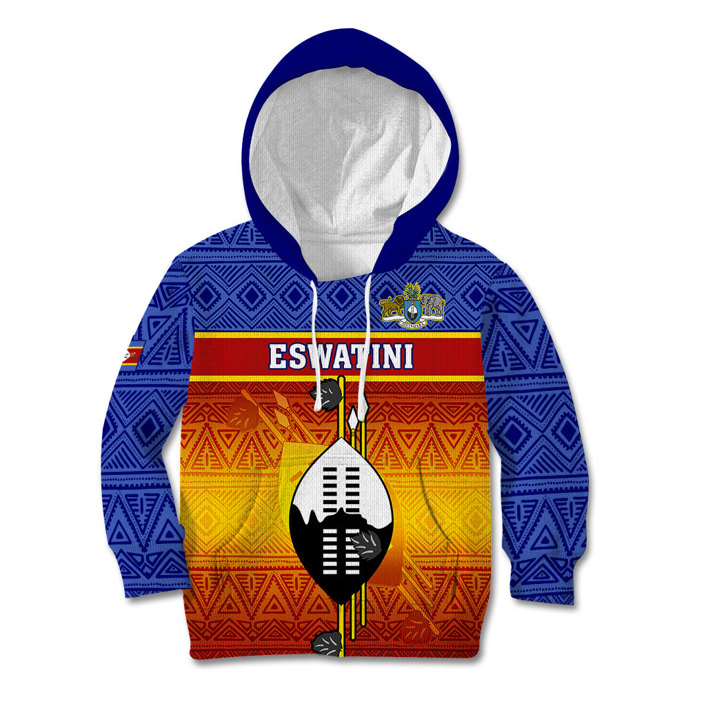 Personalised Eswatini Independence Day Kid Hoodie Swaziland Nguni Shield Gradient African Pattern - Wonder Print Shop