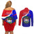 Belize Independence Day Couples Matching Off Shoulder Short Dress and Long Sleeve Button Shirts Coat Of Arms Curve Style - Wonder Print Shop