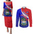 Belize Independence Day Couples Matching Puletasi Dress and Long Sleeve Button Shirts Coat Of Arms Curve Style - Wonder Print Shop