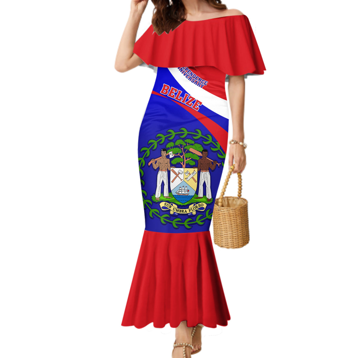 Belize Independence Day Mermaid Dress Coat Of Arms Curve Style - Wonder Print Shop