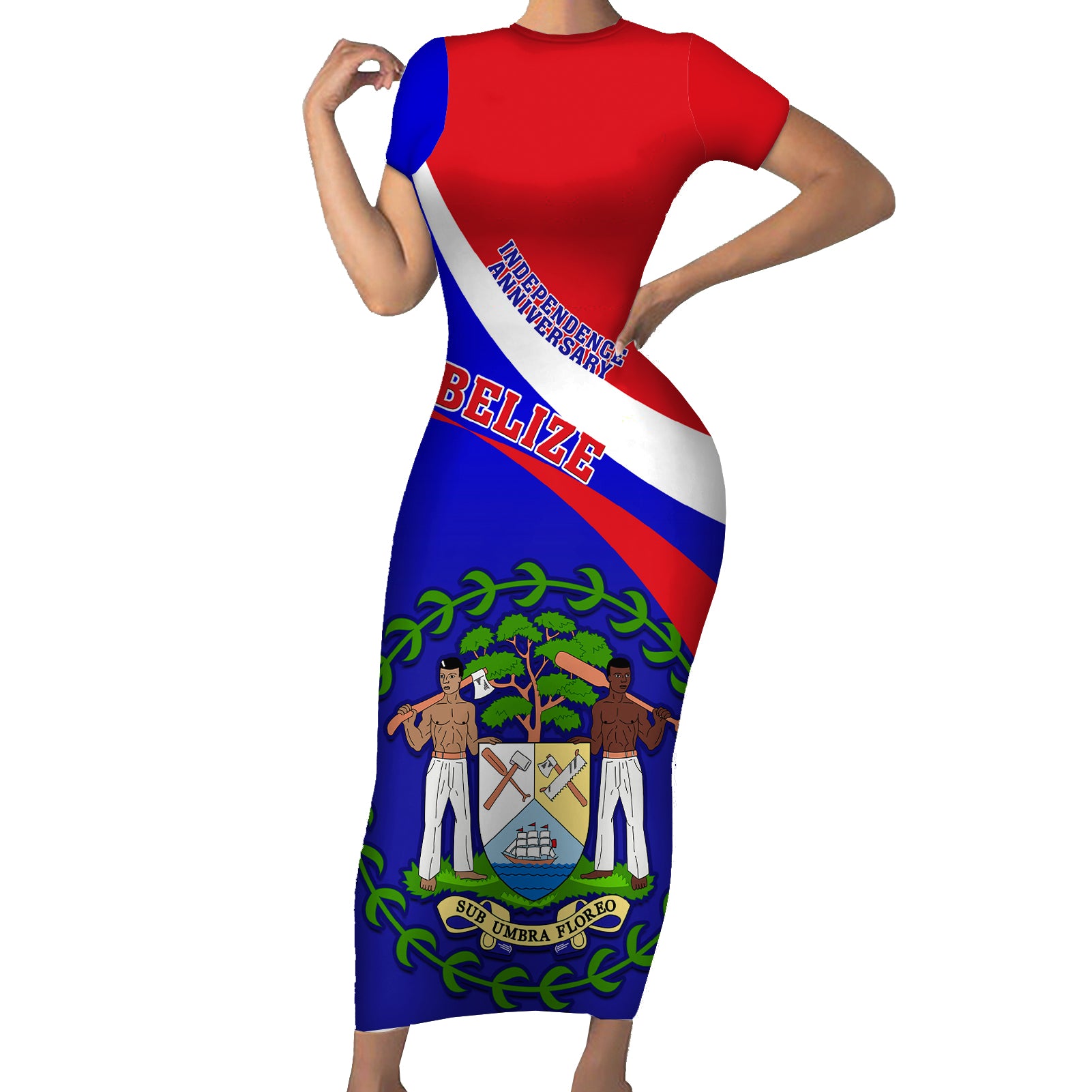 belize-independence-day-short-sleeve-bodycon-dress-coat-of-arms-curve-style