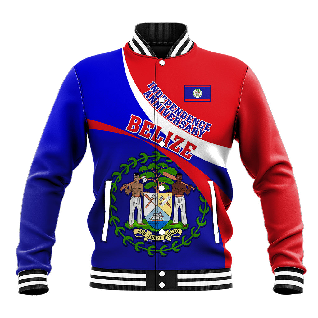 Personalised Belize Independence Day Baseball Jacket Coat Of Arms Curve Style - Wonder Print Shop