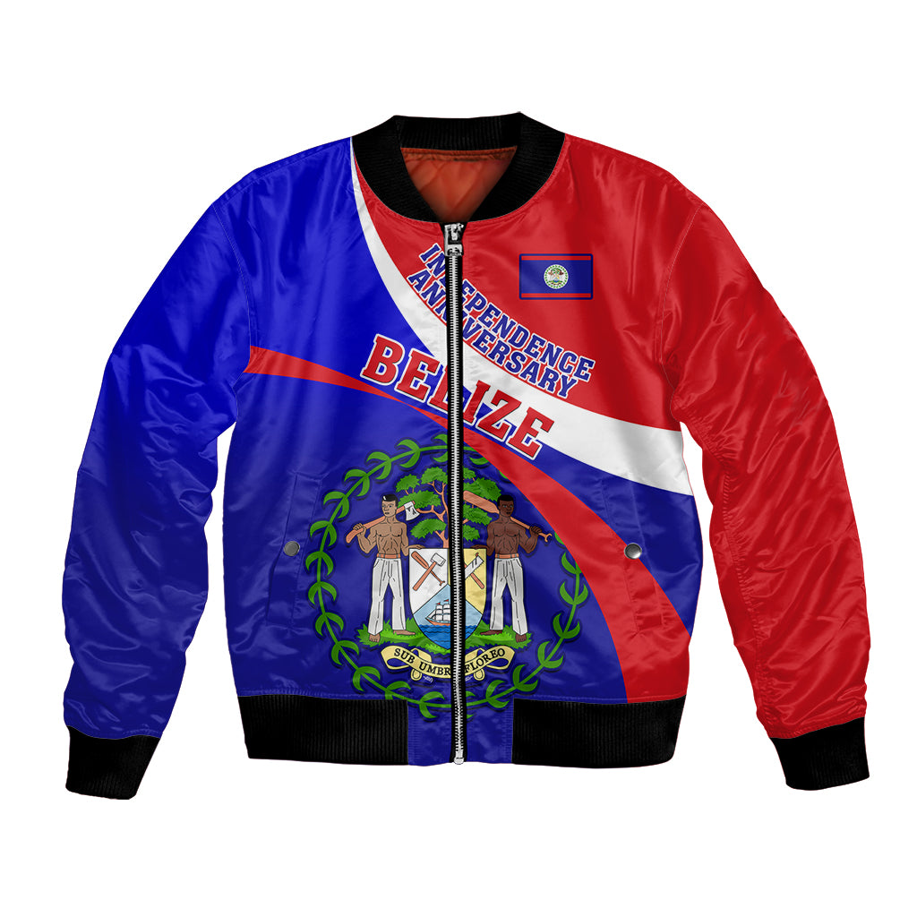 Personalised Belize Independence Day Bomber Jacket Coat Of Arms Curve Style - Wonder Print Shop