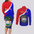 Personalised Belize Independence Day Couples Matching Long Sleeve Bodycon Dress and Long Sleeve Button Shirts Coat Of Arms Curve Style - Wonder Print Shop