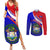 Personalised Belize Independence Day Couples Matching Summer Maxi Dress and Long Sleeve Button Shirts Coat Of Arms Curve Style - Wonder Print Shop