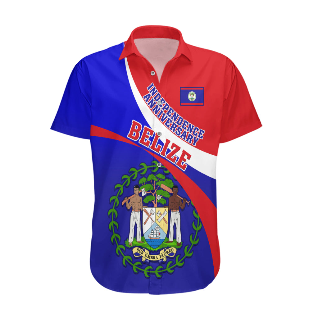 Personalised Belize Independence Day Hawaiian Shirt Coat Of Arms Curve Style - Wonder Print Shop