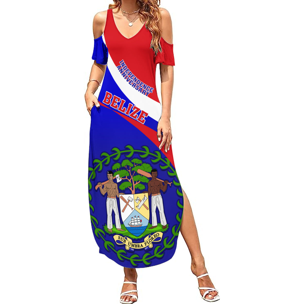 personalised-belize-independence-day-summer-maxi-dress-coat-of-arms-curve-style