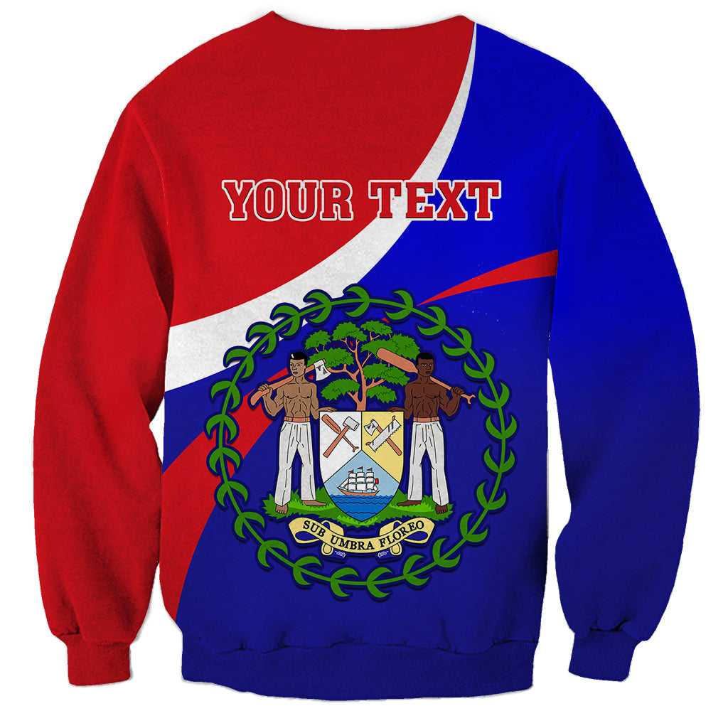 Belize crewneck sweatshirt with coat of arms emblem and "YOUR TEXT" on back