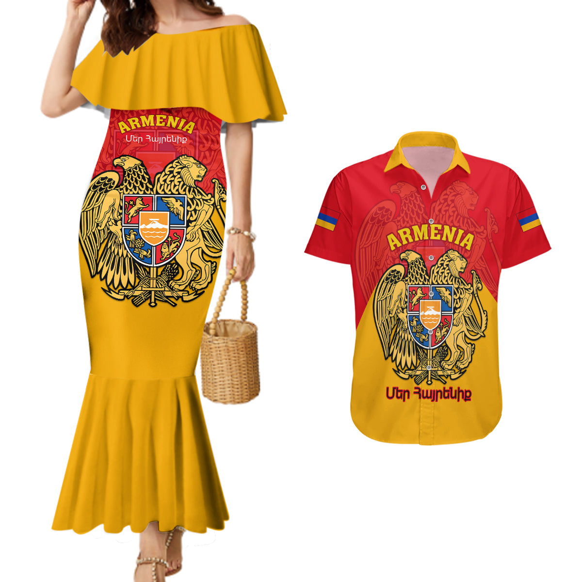 Armenia Independence Day Couples Matching Mermaid Dress and Hawaiian Shirt Armenian Coat Of Arms 32st Anniversary - Wonder Print Shop