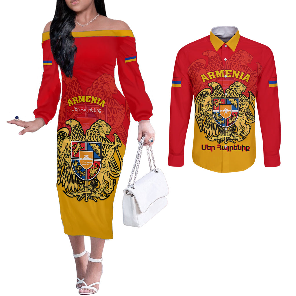 armenia-independence-day-couples-matching-off-the-shoulder-long-sleeve-dress-and-long-sleeve-button-shirts-armenian-coat-of-arms-32st-anniversary