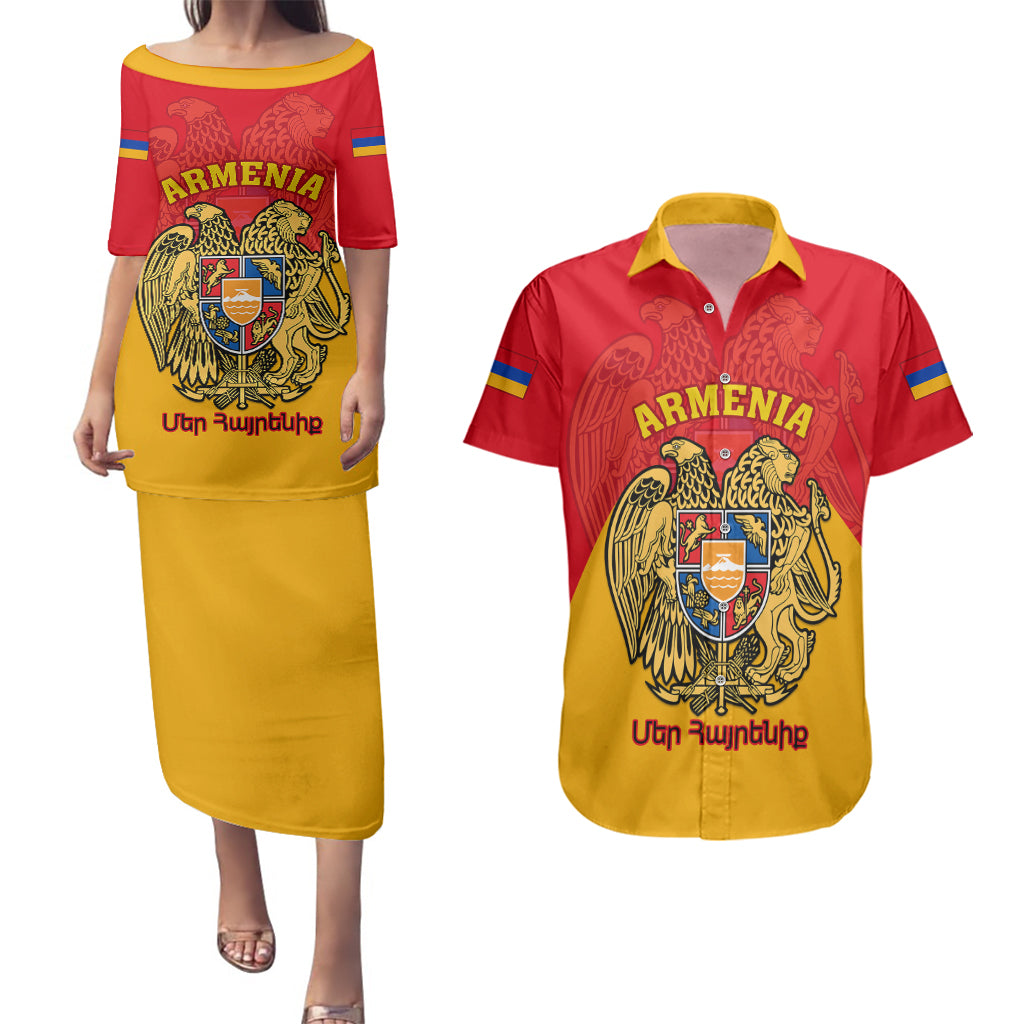 Armenia Independence Day Couples Matching Puletasi Dress and Hawaiian Shirt Armenian Coat Of Arms 32st Anniversary - Wonder Print Shop