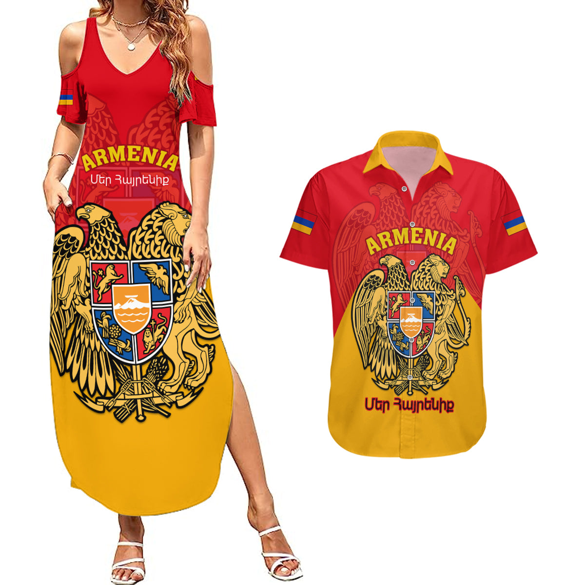 Armenia Independence Day Couples Matching Summer Maxi Dress and Hawaiian Shirt Armenian Coat Of Arms 32st Anniversary - Wonder Print Shop