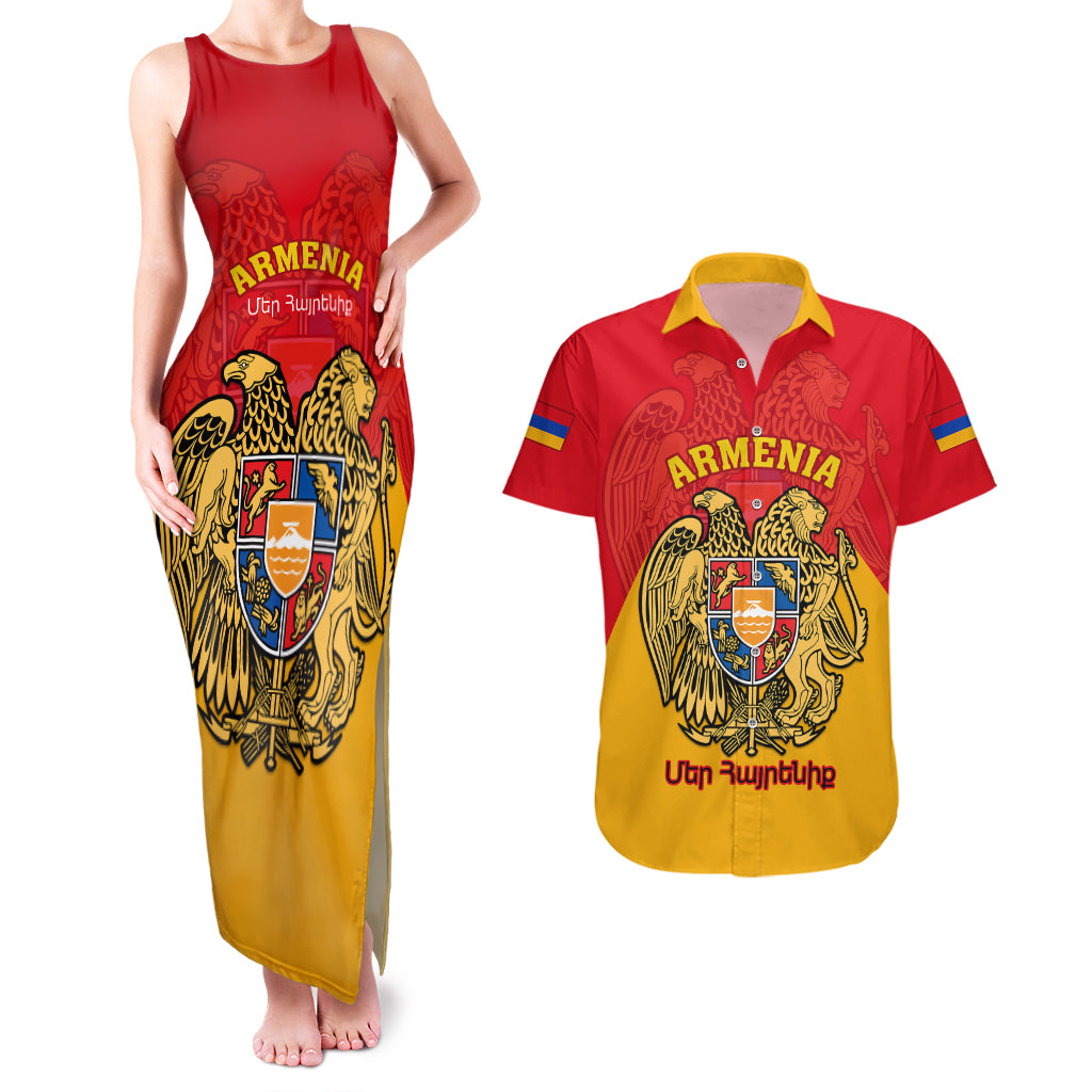 Armenia Independence Day Couples Matching Tank Maxi Dress and Hawaiian Shirt Armenian Coat Of Arms 32st Anniversary - Wonder Print Shop