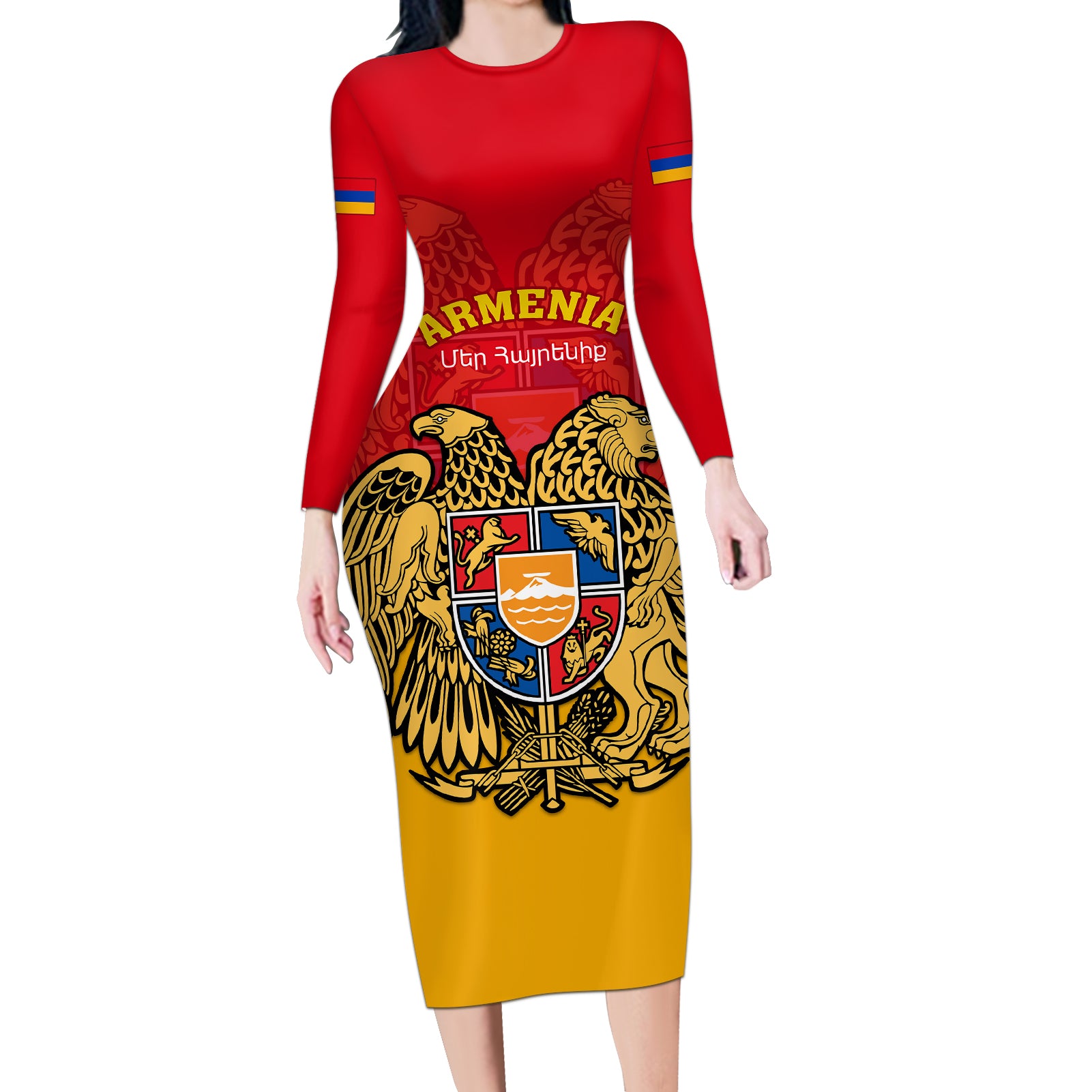 Armenia Independence Day Long Sleeve Bodycon Dress Armenian Coat Of Arms 32st Anniversary - Wonder Print Shop