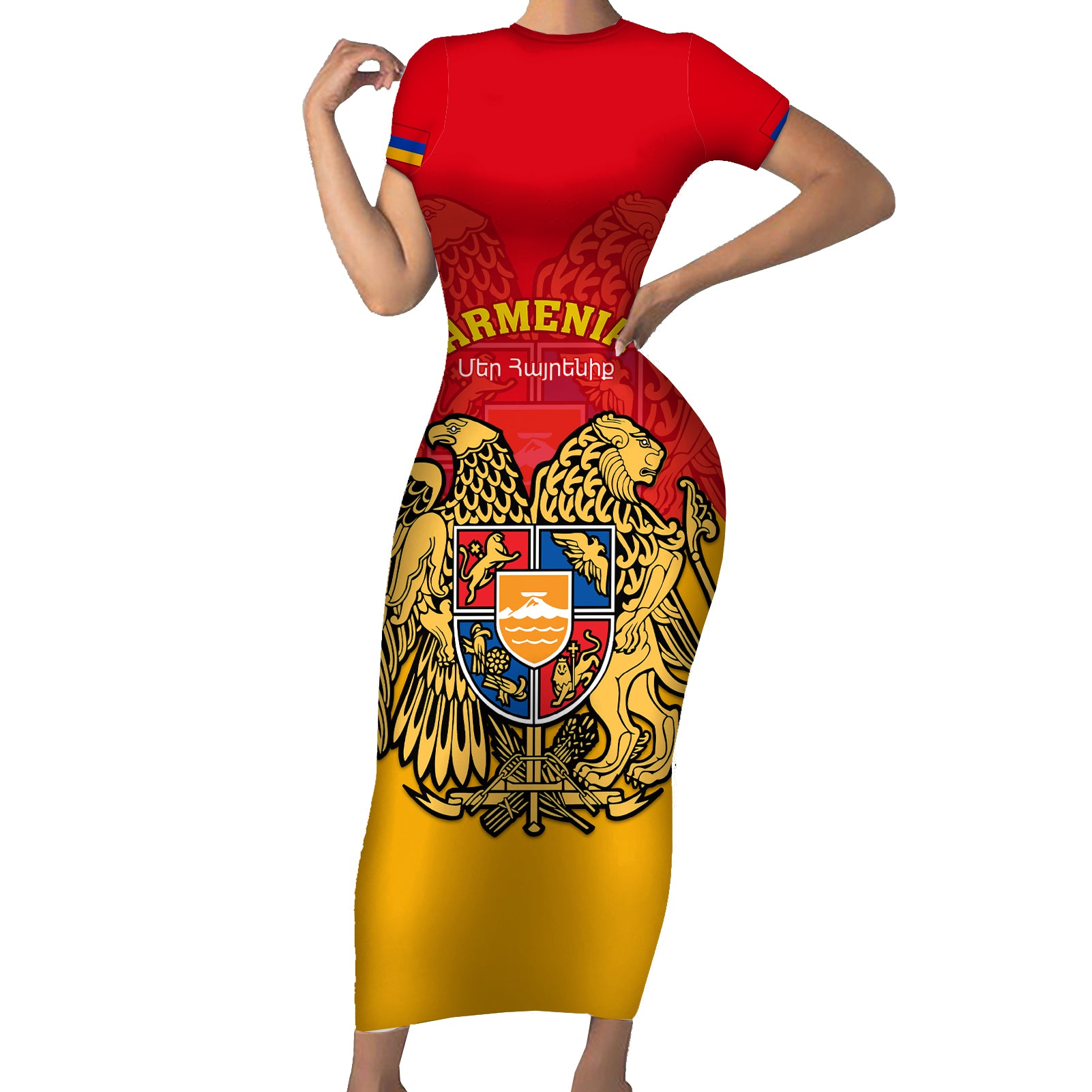 Armenia Independence Day Short Sleeve Bodycon Dress Armenian Coat Of Arms 32st Anniversary - Wonder Print Shop