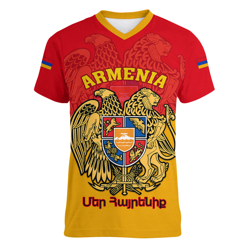 Armenia Independence Day Women V Neck T Shirt Armenian Coat Of Arms 32st Anniversary - Wonder Print Shop