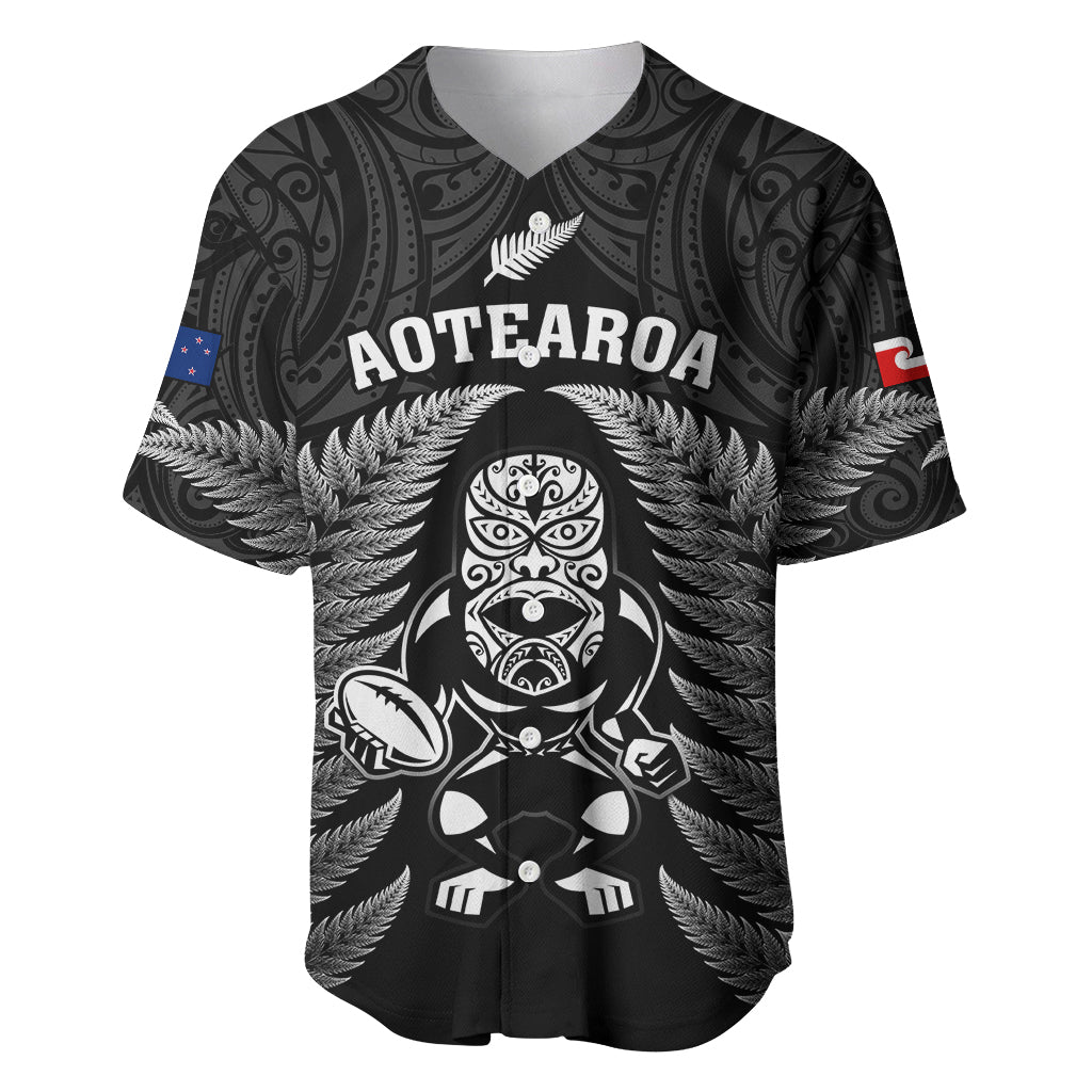 New Zealand Aotearoa Rugby Baseball Jersey NZ Tiki With Maori Fern World Cup Black Version - Wonder Print Shop