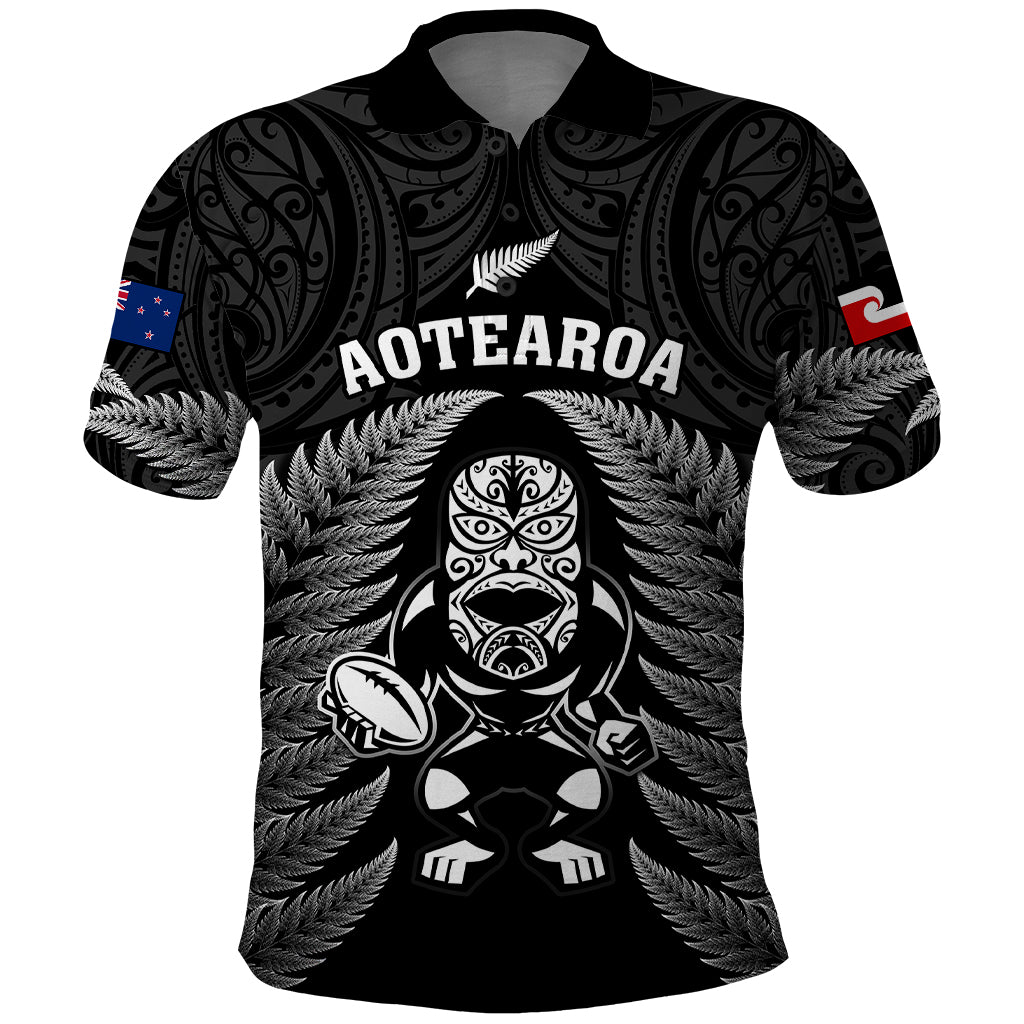 Custom New Zealand Aotearoa Rugby Polo Shirt NZ Tiki With Maori Fern World Cup Black Version - Wonder Print Shop