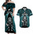 New Zealand Aotearoa Rugby Couples Matching Off Shoulder Maxi Dress and Hawaiian Shirt NZ Tiki With Maori Fern World Cup Turquoise Version - Wonder Print Shop