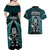 New Zealand Aotearoa Rugby Couples Matching Off Shoulder Maxi Dress and Hawaiian Shirt NZ Tiki With Maori Fern World Cup Turquoise Version - Wonder Print Shop