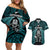 New Zealand Aotearoa Rugby Couples Matching Off Shoulder Short Dress and Hawaiian Shirt NZ Tiki With Maori Fern World Cup Turquoise Version - Wonder Print Shop