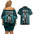 New Zealand Aotearoa Rugby Couples Matching Off Shoulder Short Dress and Hawaiian Shirt NZ Tiki With Maori Fern World Cup Turquoise Version - Wonder Print Shop