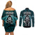 New Zealand Aotearoa Rugby Couples Matching Off Shoulder Short Dress and Long Sleeve Button Shirts NZ Tiki With Maori Fern World Cup Turquoise Version - Wonder Print Shop